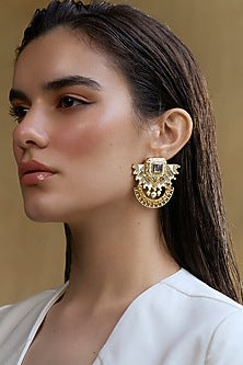 Gold Plated Morning Star & Ornate Ivory Dangler Earrings