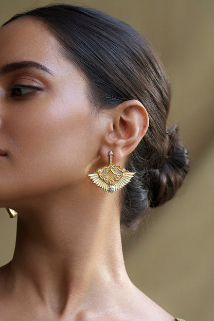 Gold Plated Morning Star Enameled Stud Earrings