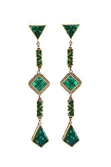 Gold Plated Morning Star & Regal Moss Stone Enameled Dangler Earrings