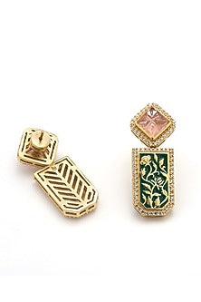 Gold Plated Vintage Blush Stone Enameled Dangler Earrings