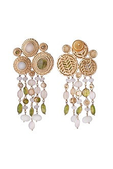 Gold Plated Aquamarine & Green Jade Dangler Earrings