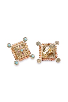 Gold Plated Yellow Onyx Stud Earrings