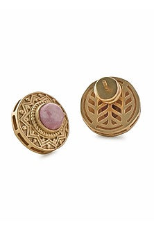 Gold Plated Rhodochrosite Stud Earrings