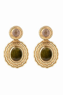 Gold Plated Rutile & Green Jade Stud Earrings