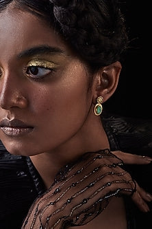 Gold Plated Chrysoprase Stud Earrings