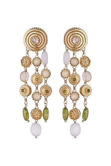 Gold Plated Green Jade & Rutile Dangler Earrings