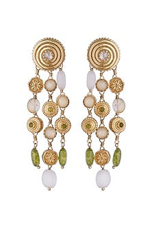 Gold Plated Green Jade & Rutile Dangler Earrings