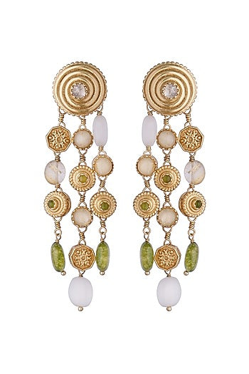 Gold Plated Green Jade & Rutile Dangler Earrings
