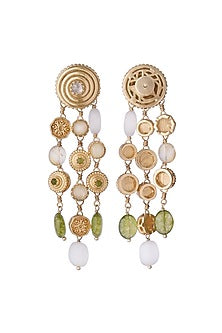 Gold Plated Green Jade & Rutile Dangler Earrings