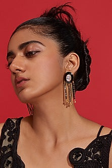 Gold Plated Enameled Fringe Dangler Earrings