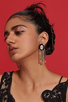 Gold Plated Enameled Fringe Dangler Earrings