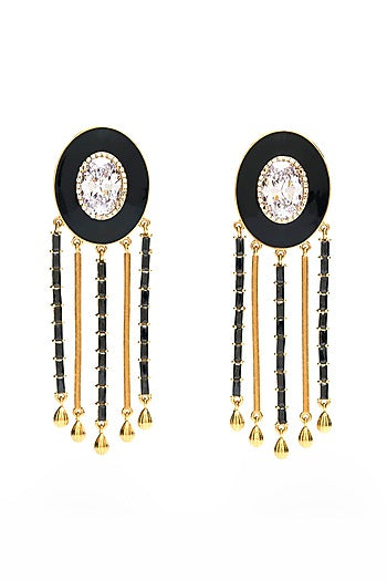 Gold Plated Enameled Fringe Dangler Earrings