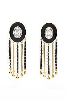 Gold Plated Enameled Fringe Dangler Earrings