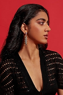 Gold Plated Morning Star & Champagne Stone Enameled Dangler Earrings
