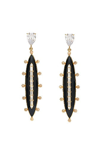 Gold Plated Morning Star & Champagne Stone Enameled Dangler Earrings