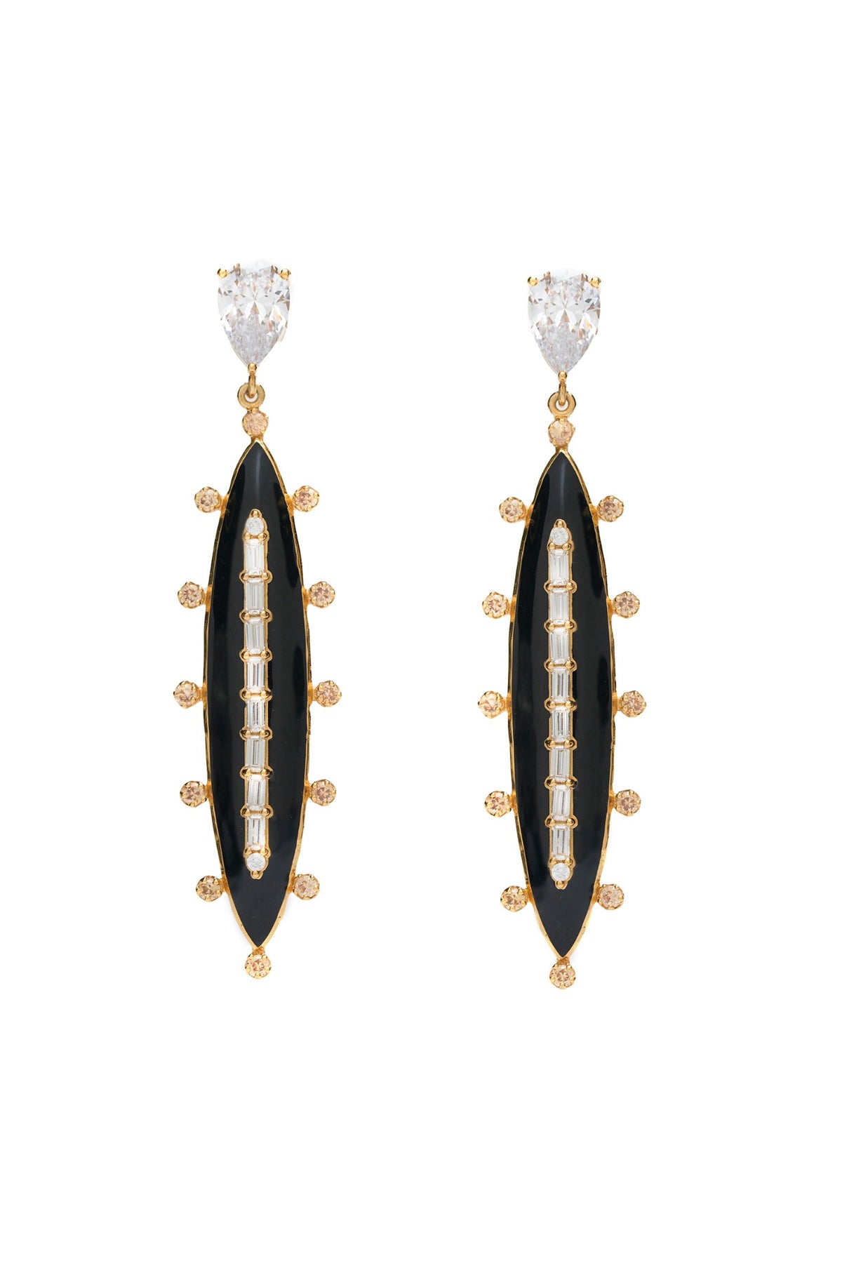 Gold Plated Morning Star & Champagne Stone Enameled Dangler Earrings