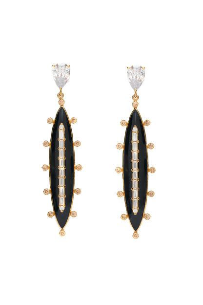 Gold Plated Morning Star & Champagne Stone Enameled Dangler Earrings