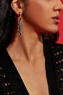 Gold Plated Morning Star & Champagne Stone Enameled Dangler Earrings