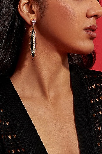 Gold Plated Morning Star & Champagne Stone Enameled Dangler Earrings