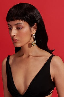 Gold Plated Morning Star Enameled Pendulum Earrings
