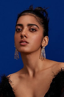 Gold Plated Morning Star & Champagne Stone Enameled Dangler Earrings