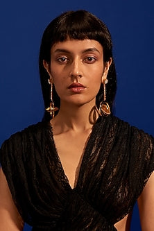 Gold Plated Morning Star & Champagne Stone Enameled Dangler Earrings
