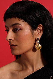 Gold Plated Morning Star Enameled Dangler Earrings