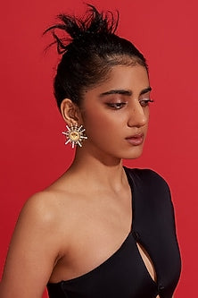 Gold Plated Morning Star & Champagne Stone Enameled Dangler Earrings