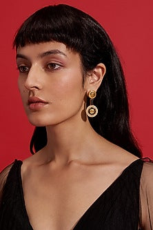 Gold Plated Morning Star & Pastel Plum Enameled Dangler Earrings