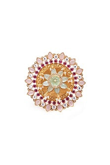 Gold Plated 20 Carat Multi-Colored Stone Floral Ring