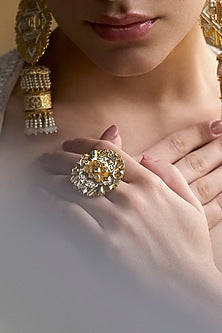 Gold Plated Morning Star Stone Enameled Ring