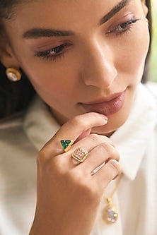 Gold Plated Morning Star & Vintage Blush Stone Ring
