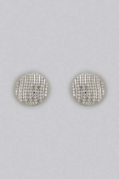 White Rhodium Finish Zircon Stud Earrings In Sterling Silver
