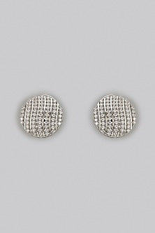 White Rhodium Finish Zircon Stud Earrings In Sterling Silver