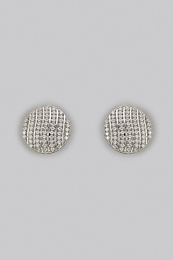 White Rhodium Finish Zircon Stud Earrings In Sterling Silver