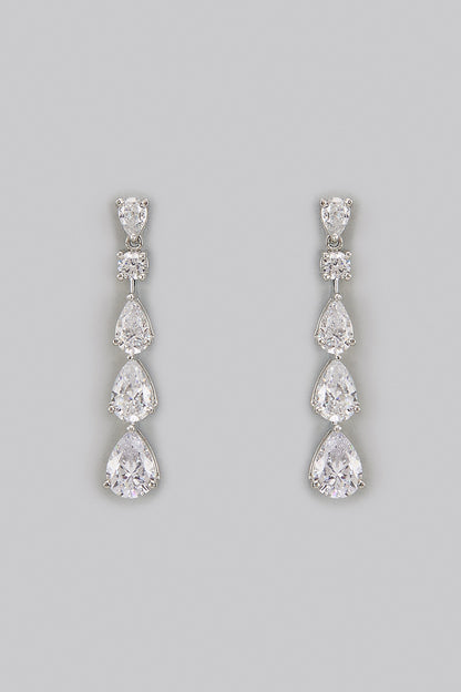 White Rhodium Finish Zircon Dangler Earrings In Sterling Silver
