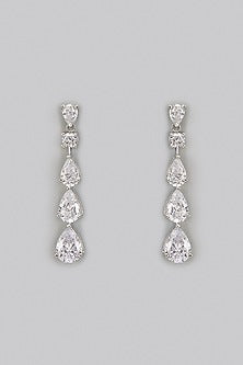White Rhodium Finish Zircon Dangler Earrings In Sterling Silver