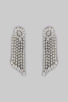 White Rhodium Finish Zircon Dangler Earrings In Sterling Silver