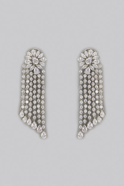 White Rhodium Finish Zircon Dangler Earrings In Sterling Silver