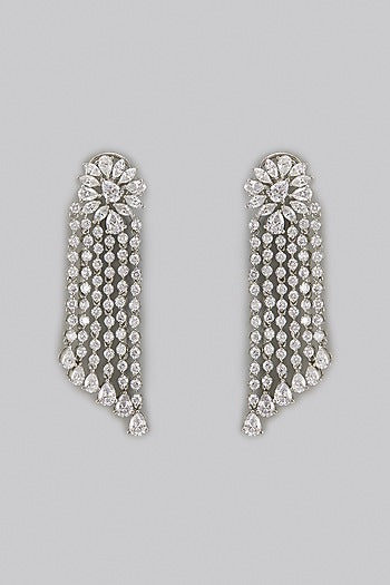 White Rhodium Finish Zircon Dangler Earrings In Sterling Silver