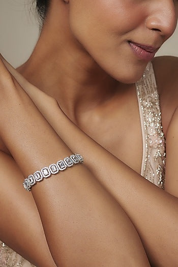 White Rhodium Finish Zircon Bracelet In Sterling Silver