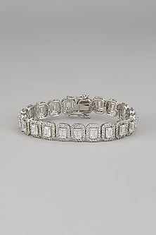 White Rhodium Finish Zircon Bracelet In Sterling Silver
