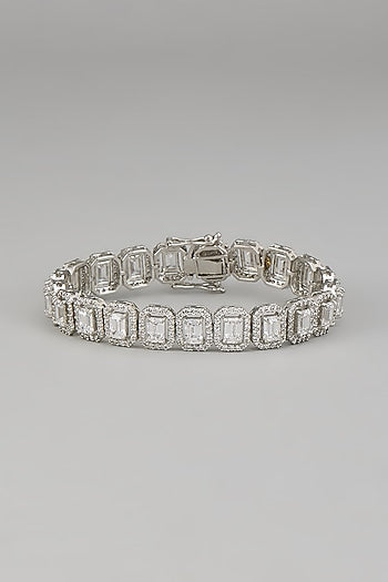 White Rhodium Finish Zircon Bracelet In Sterling Silver