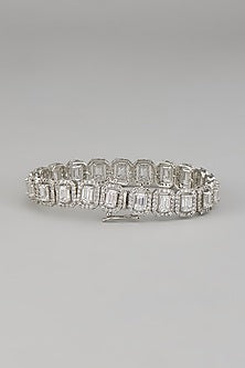 White Rhodium Finish Zircon Bracelet In Sterling Silver