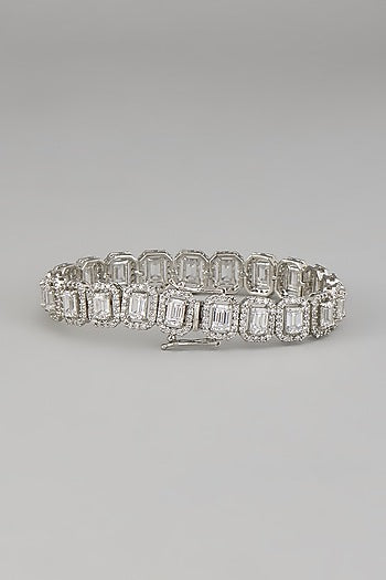 White Rhodium Finish Zircon Bracelet In Sterling Silver