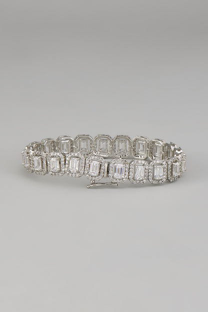 White Rhodium Finish Zircon Bracelet In Sterling Silver