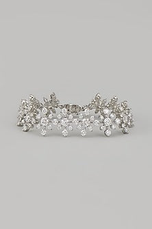 White Rhodium Finish Zircon Bracelet In Sterling Silver