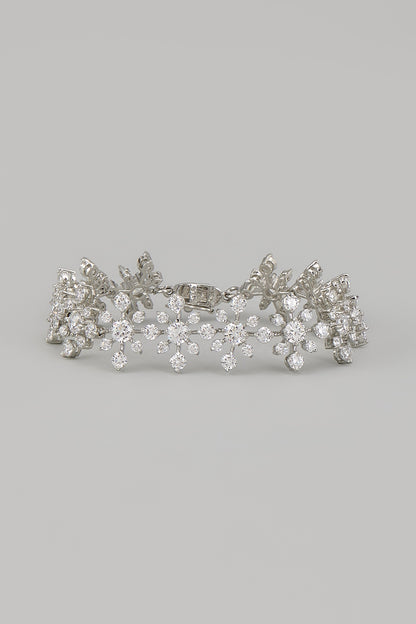 White Rhodium Finish Zircon Bracelet In Sterling Silver