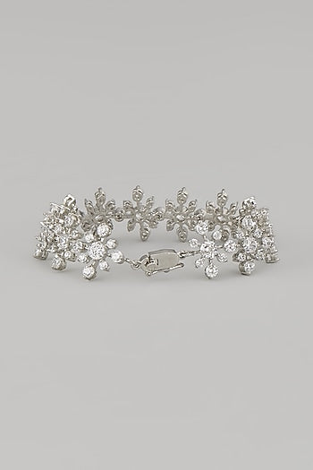 White Rhodium Finish Zircon Bracelet In Sterling Silver