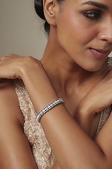 White Rhodium Finish Zircon Bangle In Sterling Silver